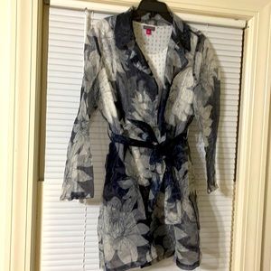 VINCE CAMUTO ORGANZA BLAZER TRENCH COAT MEDIUM SHEER NAVY BLUE TOP LARGE RARE
